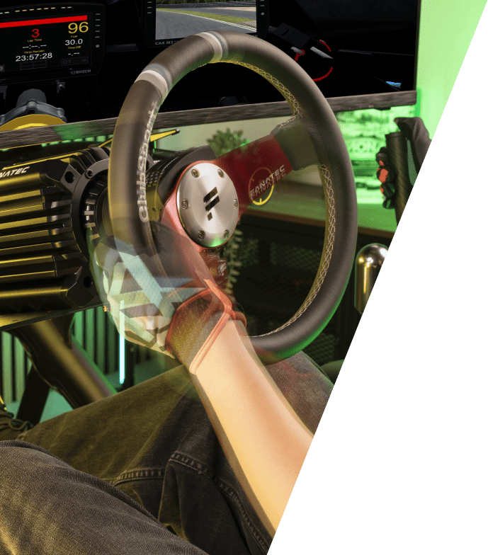 Fanatec rally and drift sim racing setup with a handbrake and sequential shifter