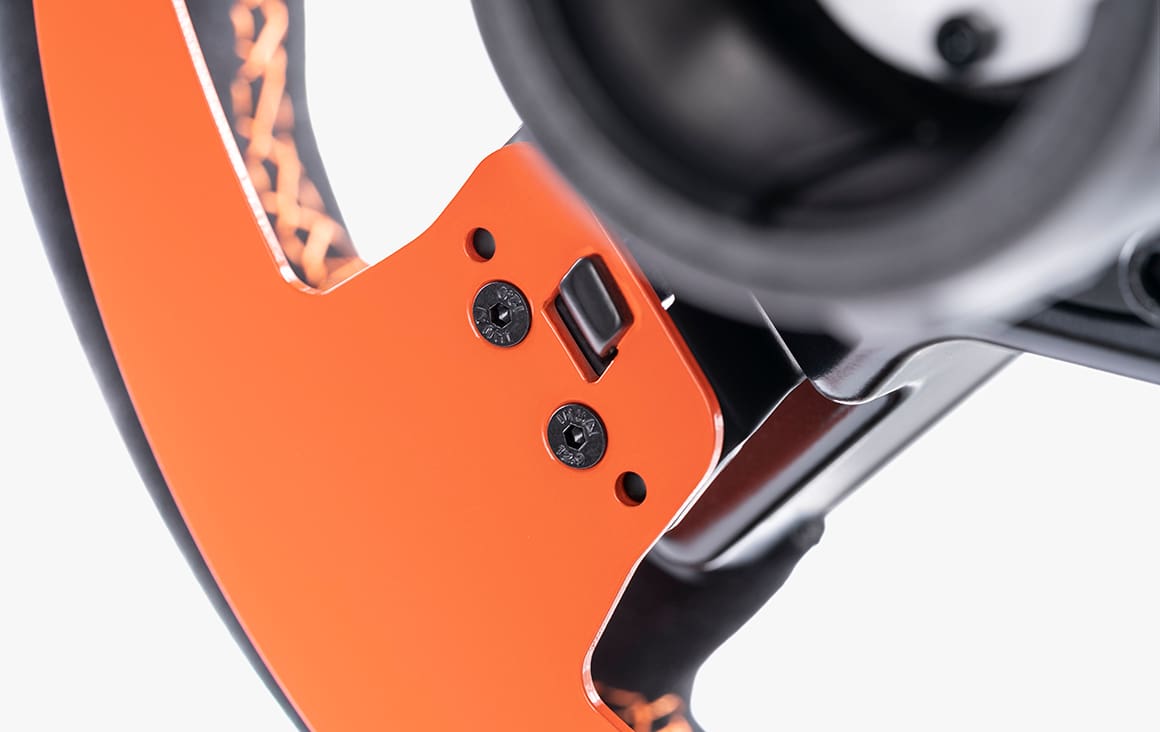 Detalhe dos paddles laranja removíveis