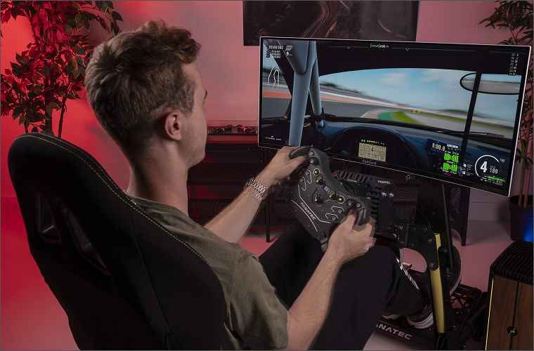 Hands on a Fanatec steering wheel